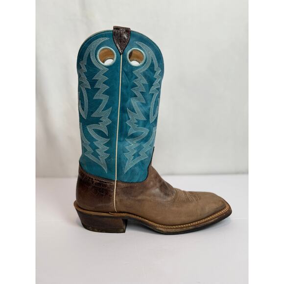 Justin Other - Justin Bent Rail BR377 Cowboy Boot Chocolate Puma Sophia Blue Square Toe 11.5D
